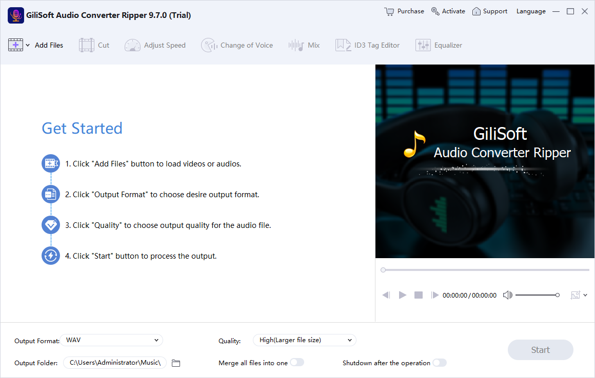 GiliSoft Audio Converter Ripper main conversion workspace