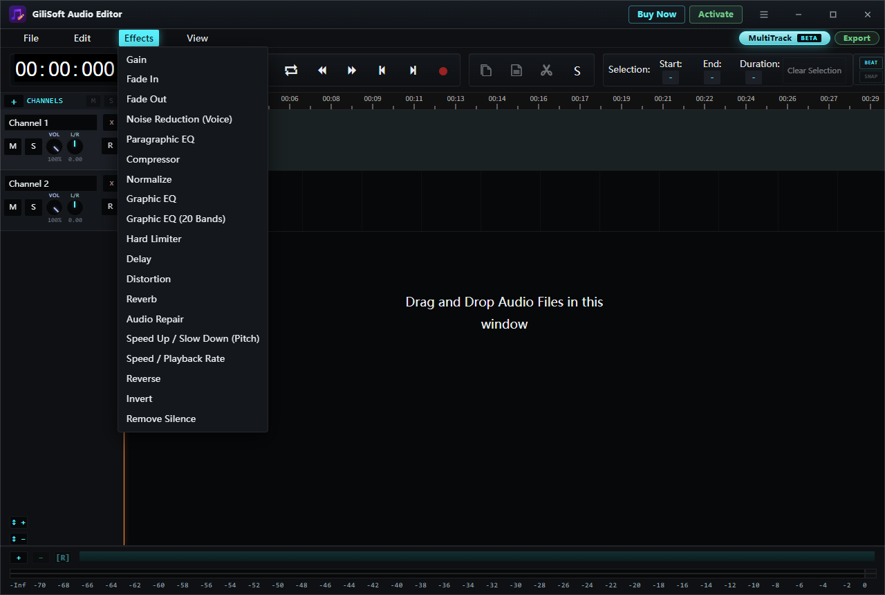 Current Audio Editor Effects menu showing Speed Up / Slow Down (Pitch) and Speed / Playback Rate