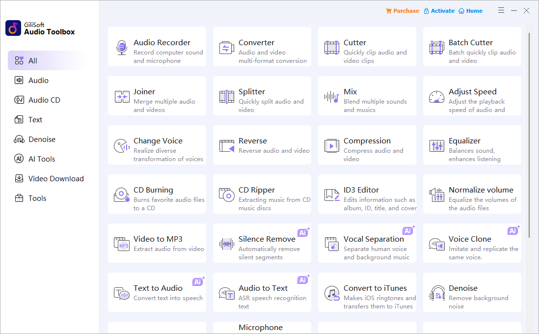 Audio Toolkit Suite main tools