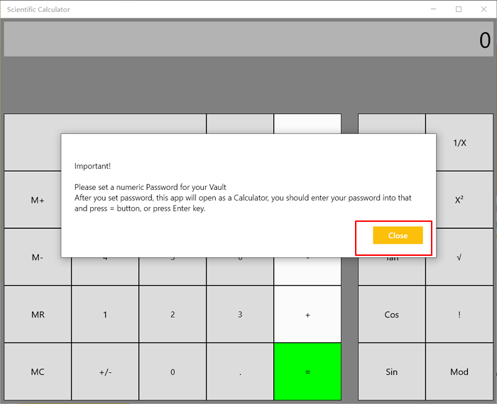Set a Calculator Vault password on Windows