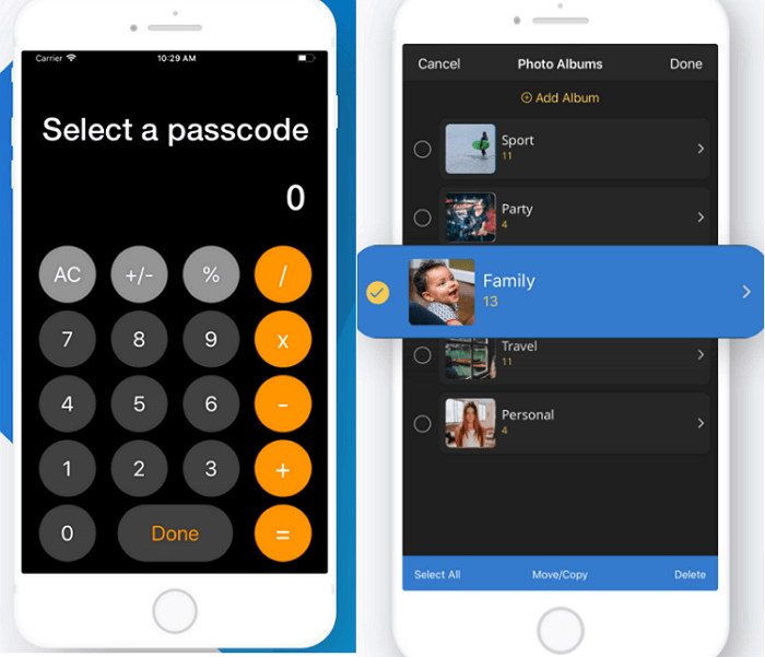 Calculator lock photo vault on iPhone