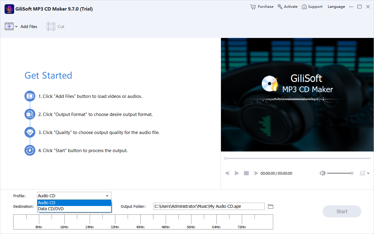 GiliSoft MP3 CD Maker Audio CD and Data CD workspace