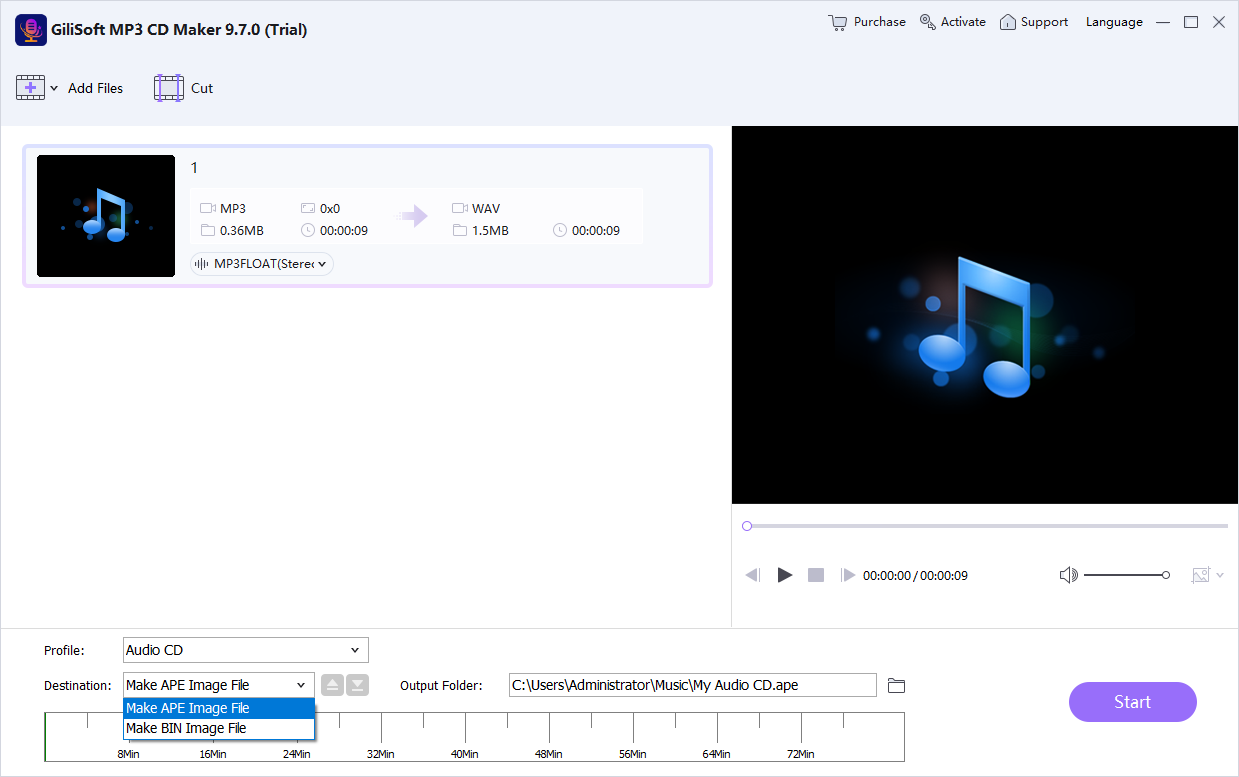 Create BIN and APE music disc images