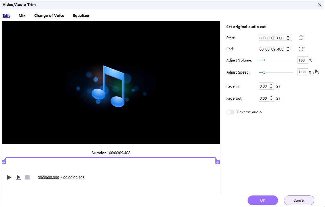 Cut audio before burning