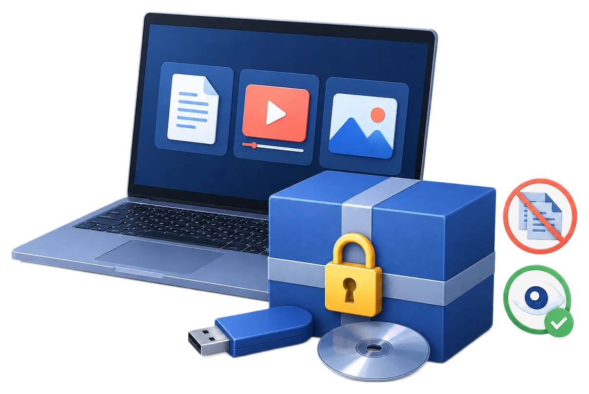 Protected documents, videos and images packaged for controlled viewing and offline delivery