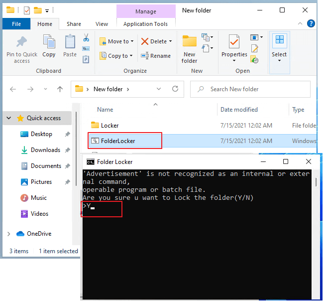 run the batch file to lock the folder