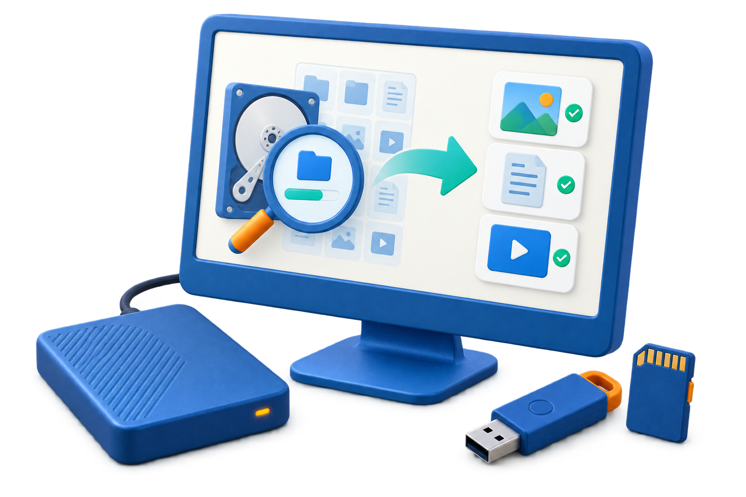 GiliSoft Data Recovery illustration with storage devices and file types