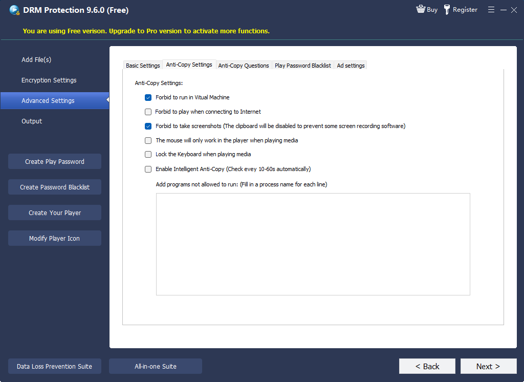 GiliSoft Video DRM anti-copy and capture settings