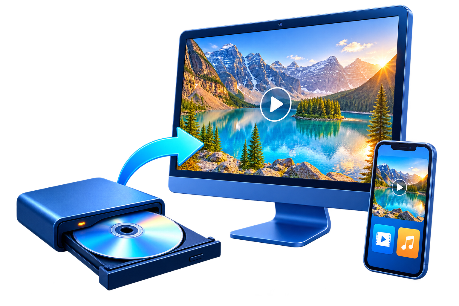 GiliSoft Home DVD Converter illustration showing DVD conversion to video and audio for computer and phone playback