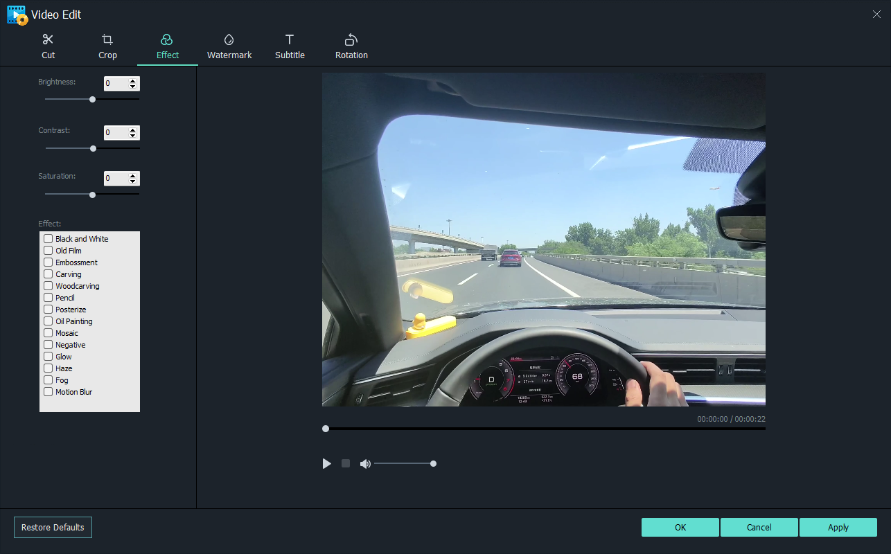Adjust source video effects before creating DVD