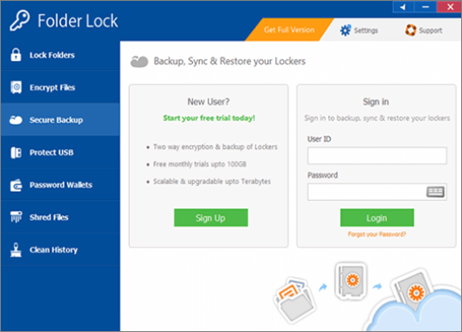 Folder Lock encrypted locker interface