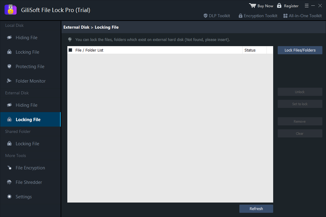 GiliSoft File Lock Pro External Disk Locking File screen