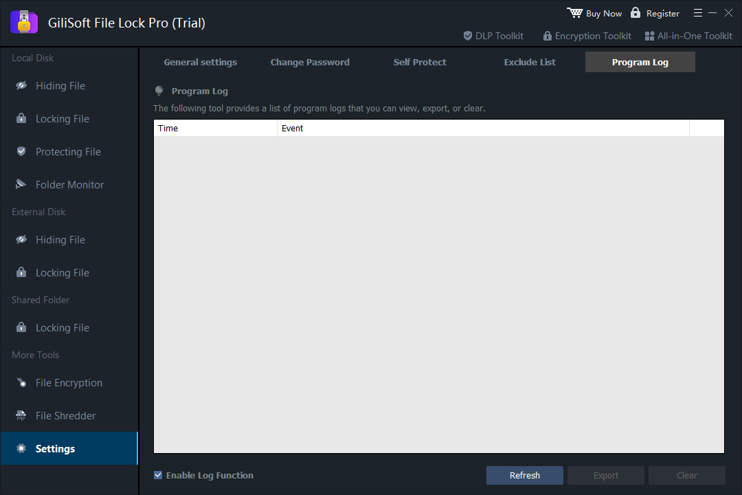 GiliSoft File Lock Pro Program Log