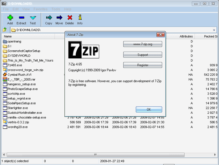 7-Zip password and archive settings