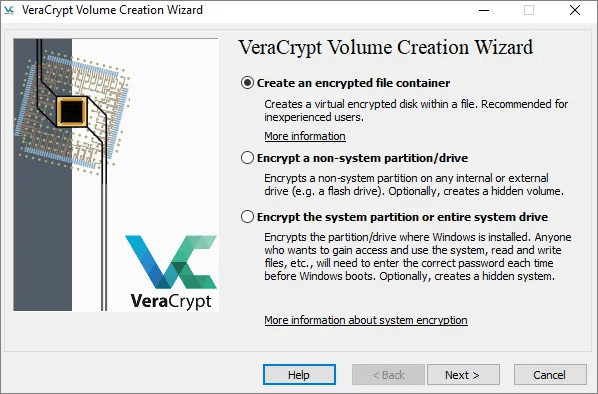 VeraCrypt encrypted volume interface