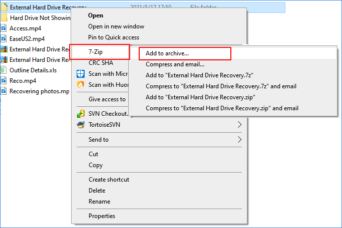 Add a folder to a 7-Zip archive