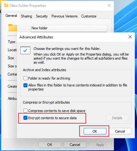 Encrypt contents to secure data in Windows