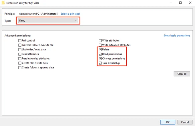 Edit advanced delete permissions for a Windows file