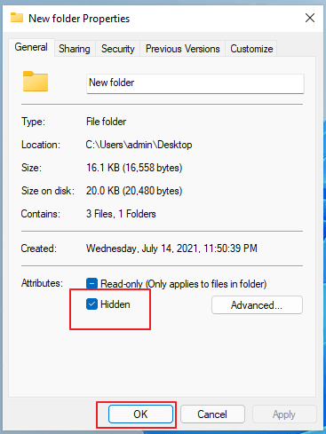 Set the Hidden attribute on a Windows folder