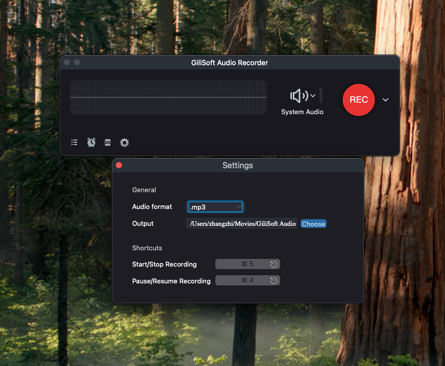 Settings in GiliSoft Audio Recorder for Mac