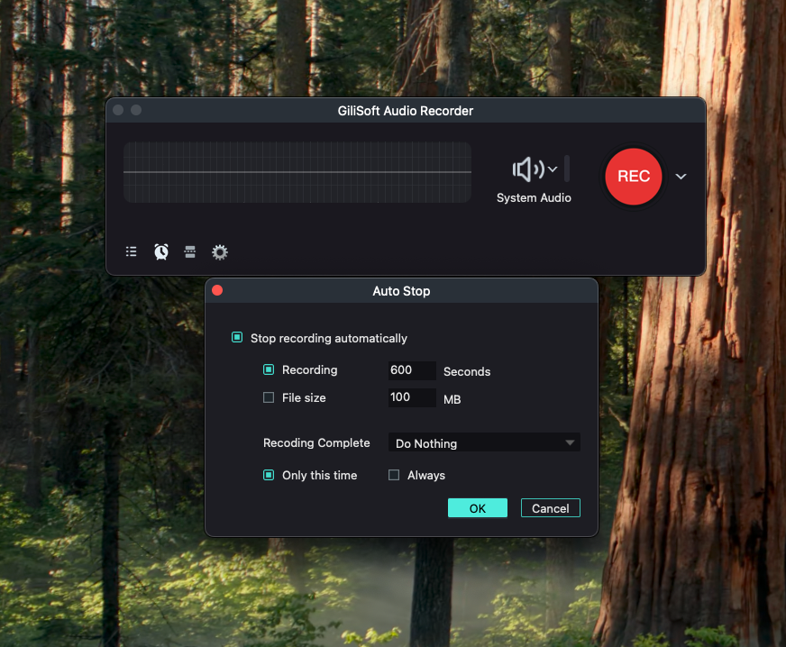 Auto stop settings for Mac audio recording