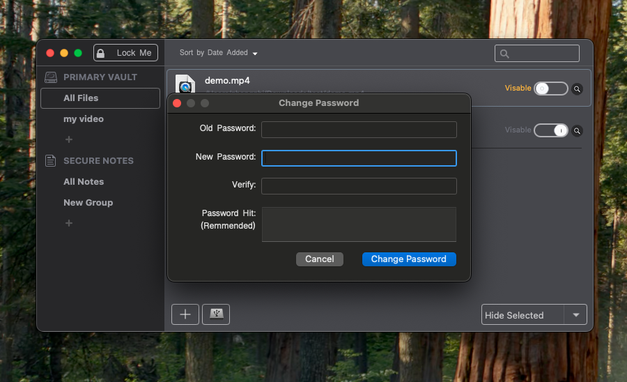 Change Password dialog in the Mac app