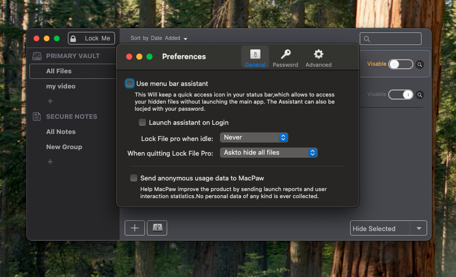 General preferences for assistant, idle lock, and quitting behavior