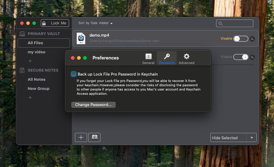 Mac password preferences with optional Keychain backup