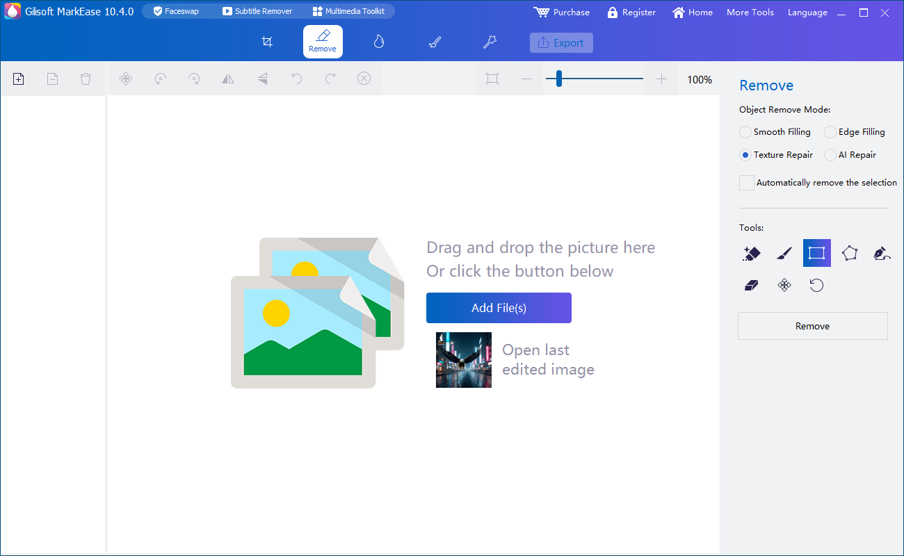 GiliSoft MarkEase main workspace