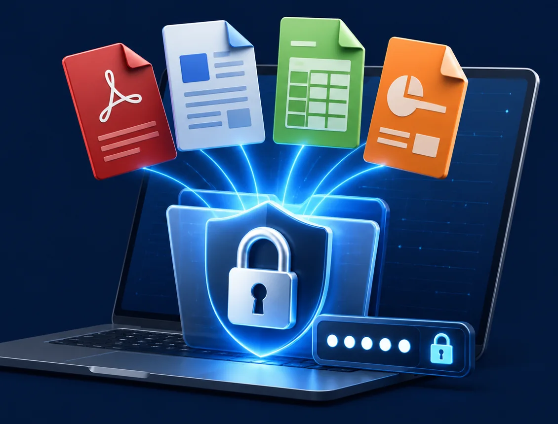 PDF, Word, Excel, and PowerPoint files secured in a password-protected package