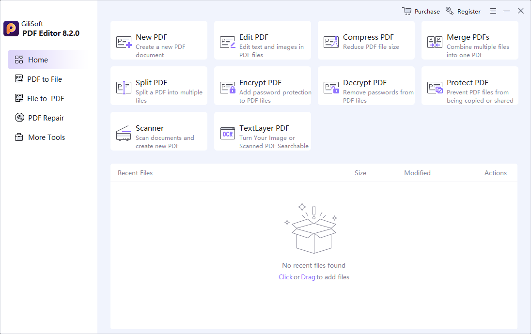 GiliSoft PDF Editor home screenshot
