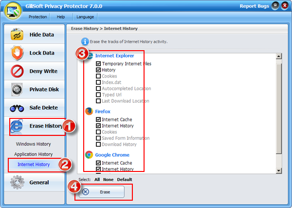 GiliSoft Privacy Protector privacy category interface