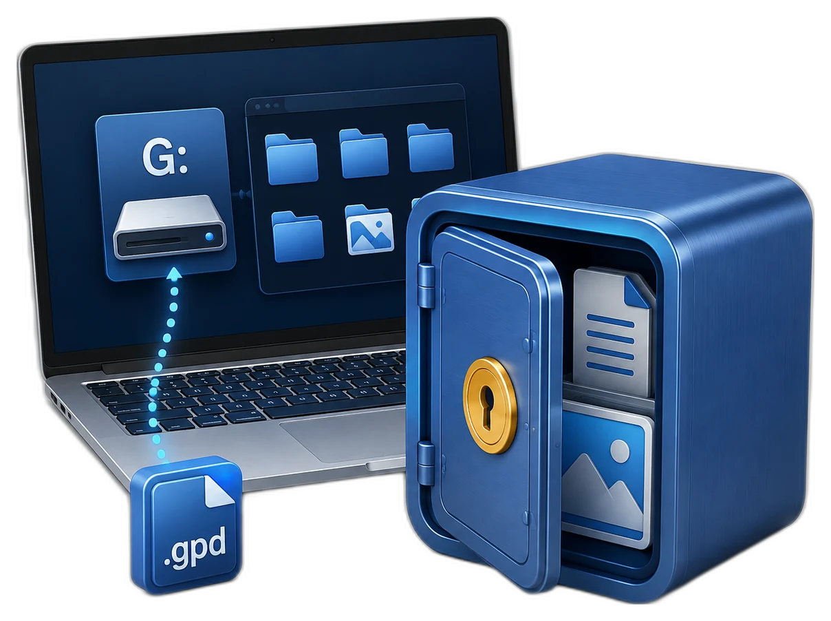 GiliSoft Private Disk encrypted private file vault mounted as a virtual drive