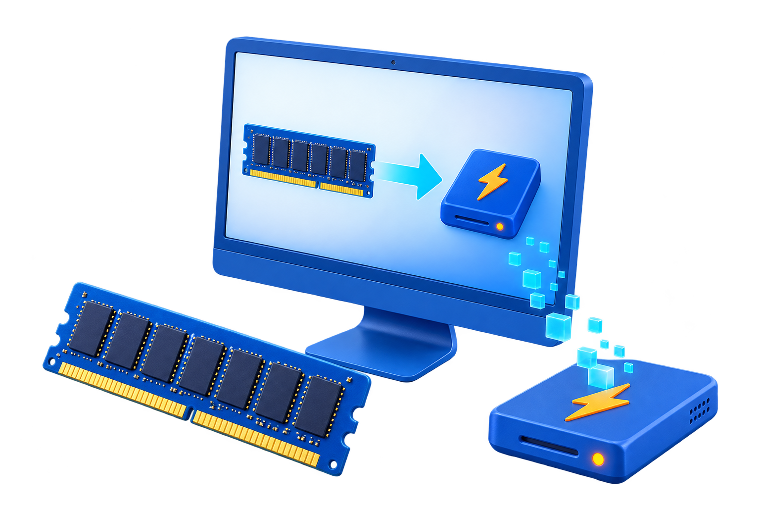 GiliSoft RAM Disk illustration showing system memory used to create a fast virtual storage drive