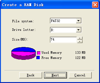 Choose RAM disk size drive letter and file system