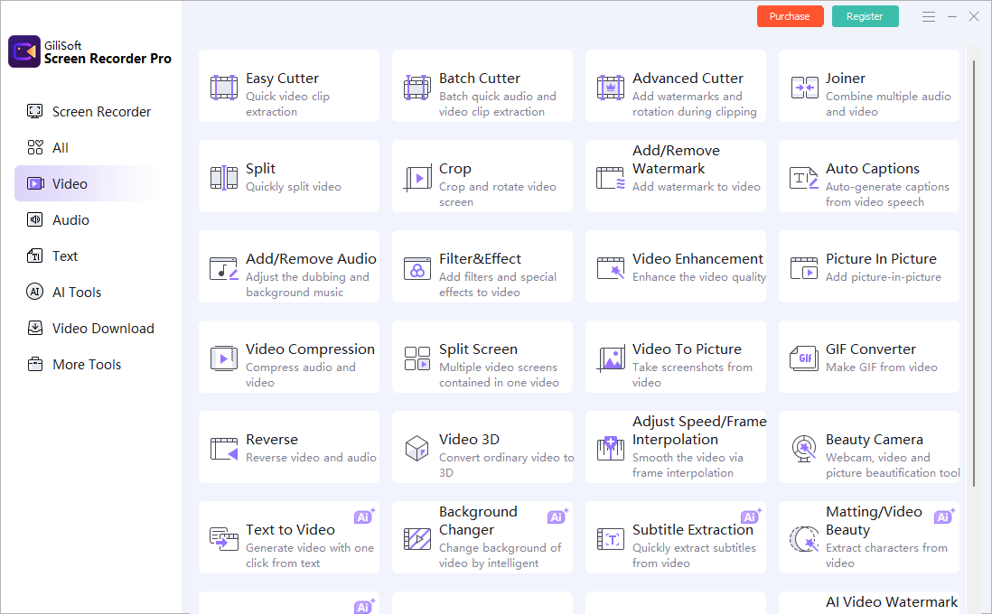 Video tools in GiliSoft Screen Recorder Pro