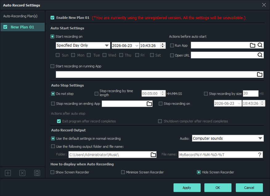 Schedule a screen recording task