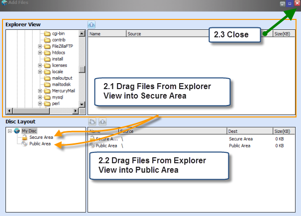 Secure Disc Creator add files