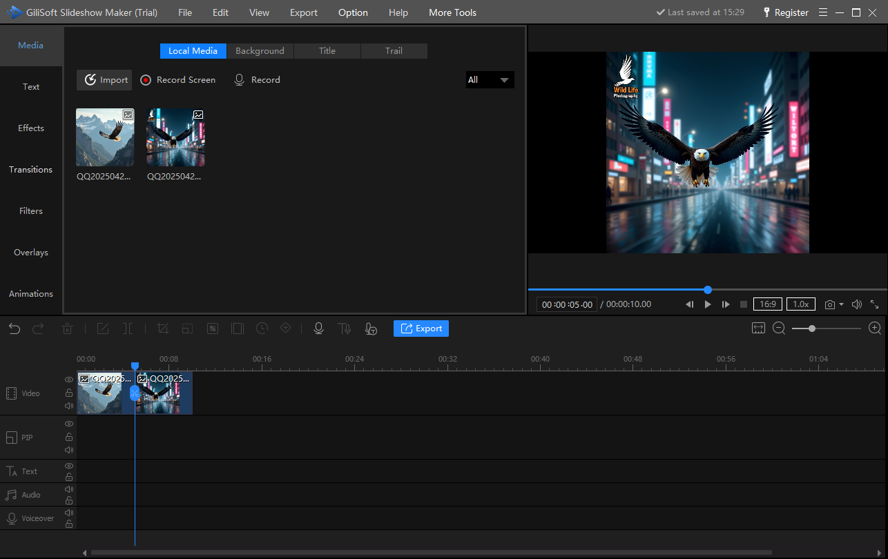 Arrange photos on the slideshow timeline
