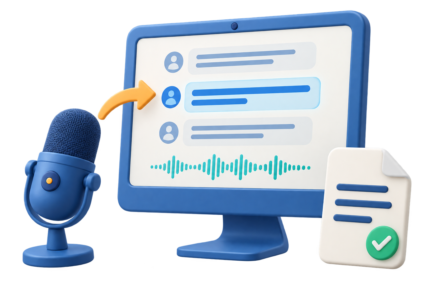 GiliSoft Speech to Text illustration showing spoken audio converted into a text transcript