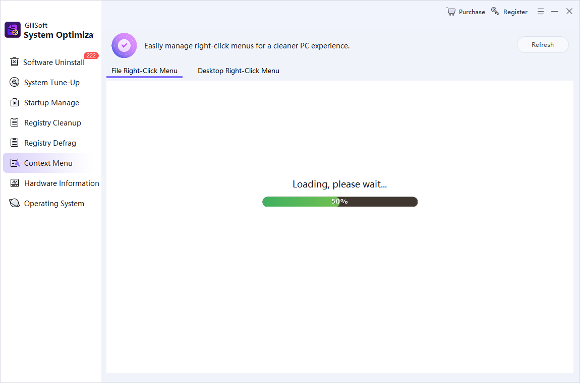 GiliSoft Total Repair interface for Context Menu Manager for Windows