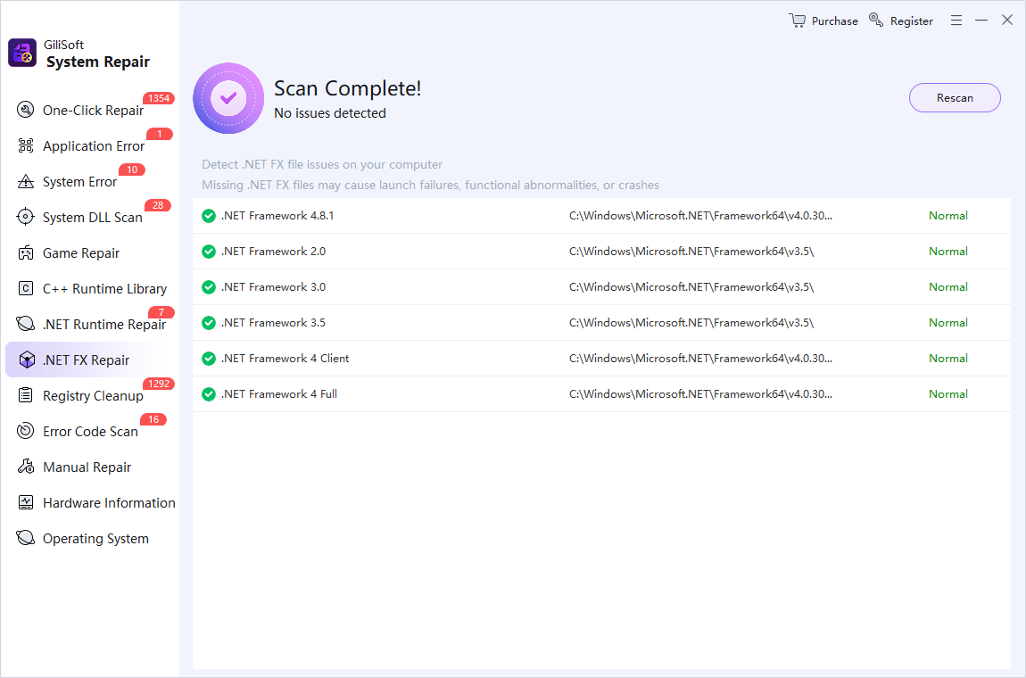 GiliSoft Total Repair interface for .NET Repair Tool for Windows