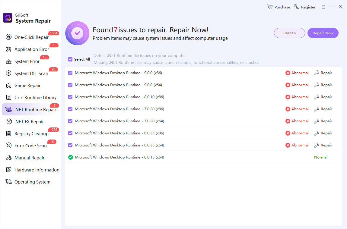 GiliSoft Total Repair interface for .NET Framework Repair Tool for Windows