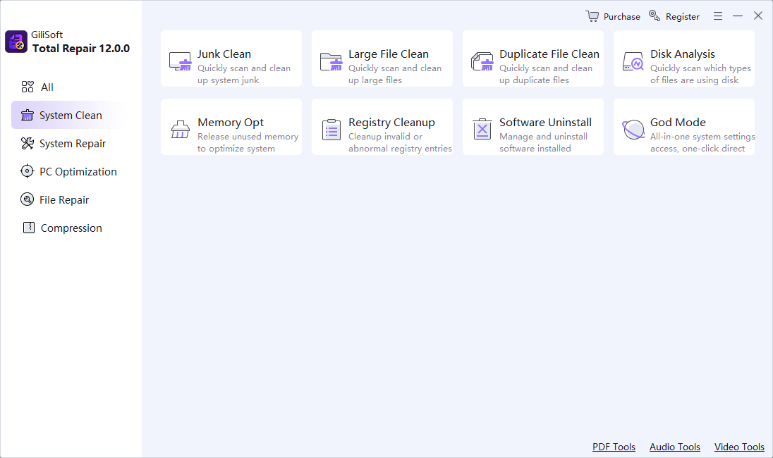 GiliSoft Total Repair System Clean screen