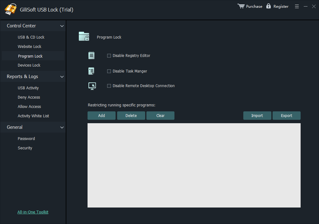 Block selected programs from running with USB Lock