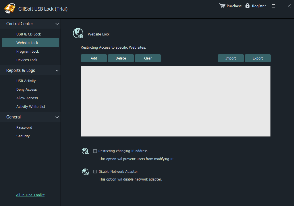 Configure website and network restrictions in USB Lock