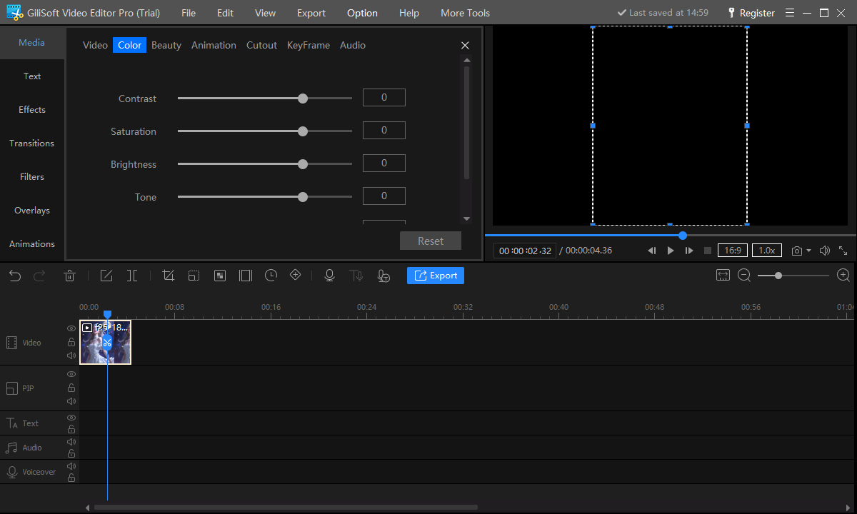 Contrast, saturation, brightness, and tone controls in GiliSoft Video Editor Pro