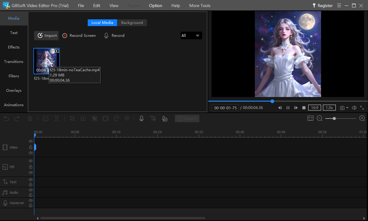 Video Editor Pro media library, preview, and multitrack timeline