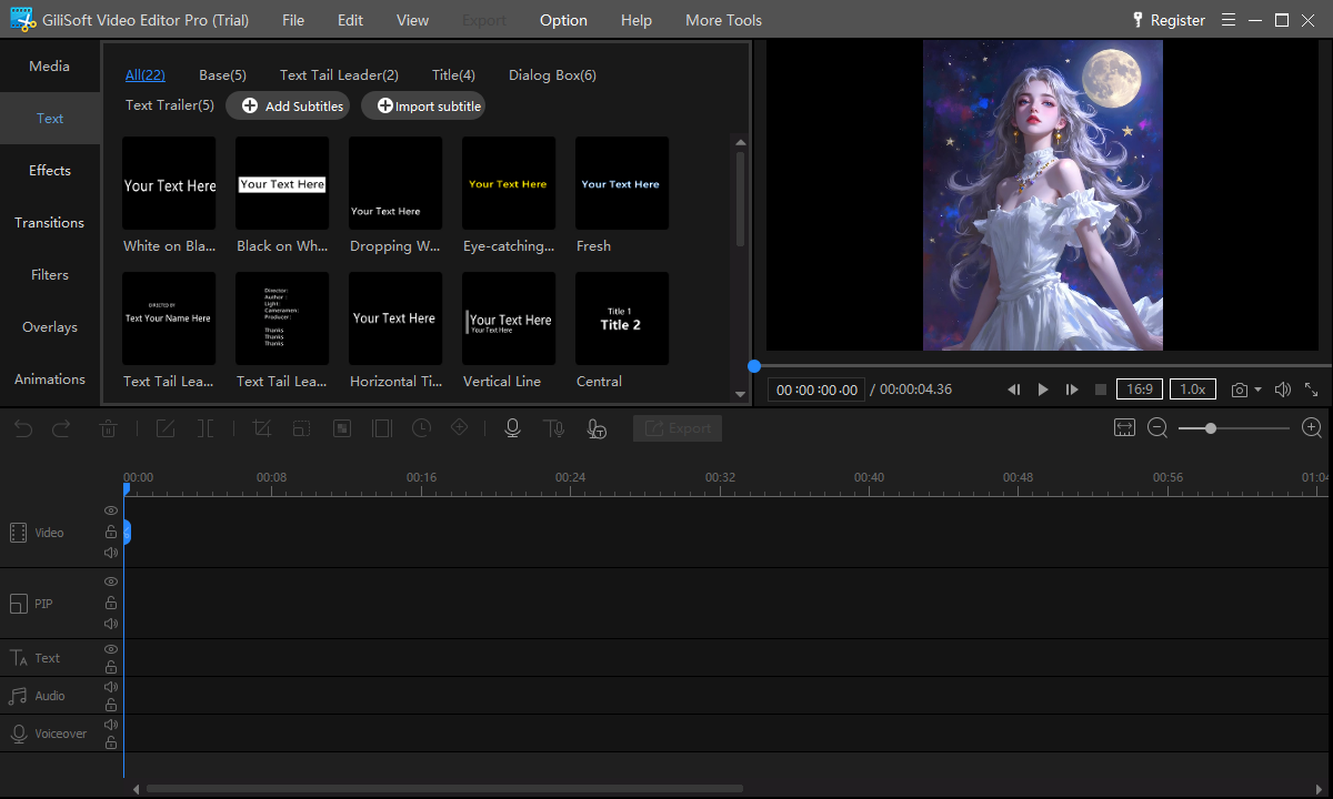 Text templates and subtitle controls in GiliSoft Video Editor Pro