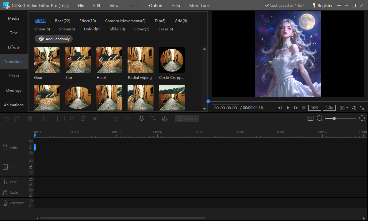 Transition presets in GiliSoft Video Editor Pro
